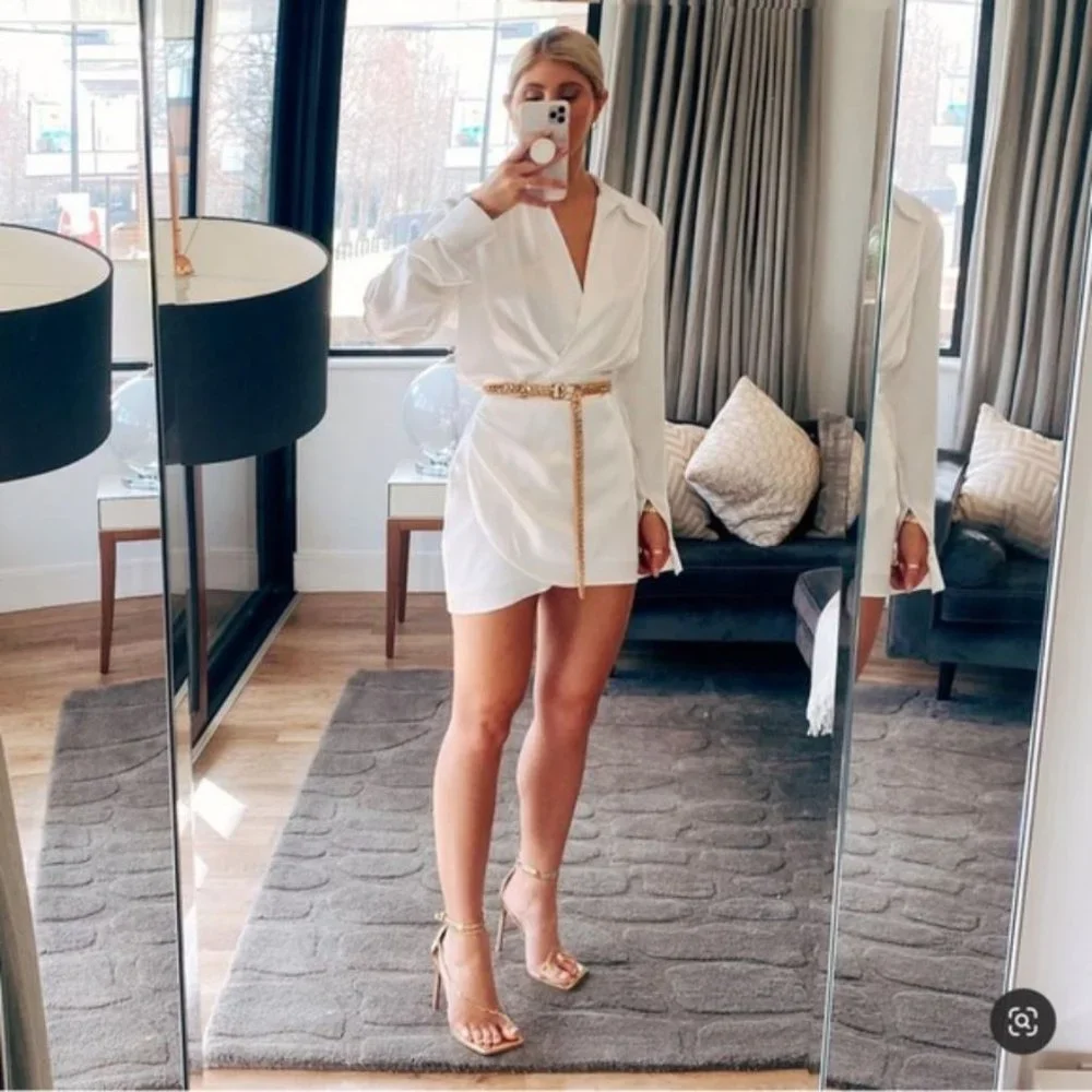 ZARA SATIN DRESS WHITE - Picture 5 of 6